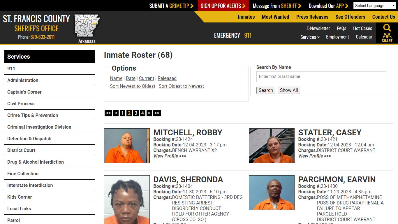 Inmate Roster (75) - St. Francis County Sheriff